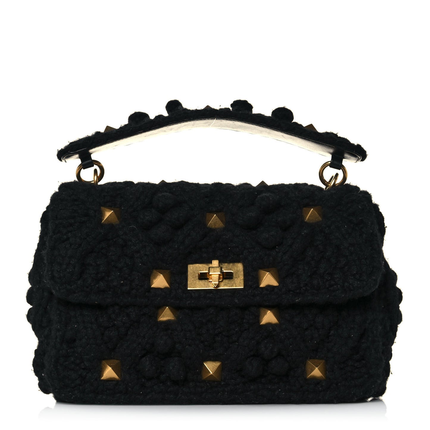 Cashmere Large Roman Stud Shoulder Bag Black