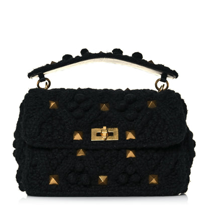 Valentino Garavani Cashmere Large Roman Stud Shoulder Bag Black 1 of 13