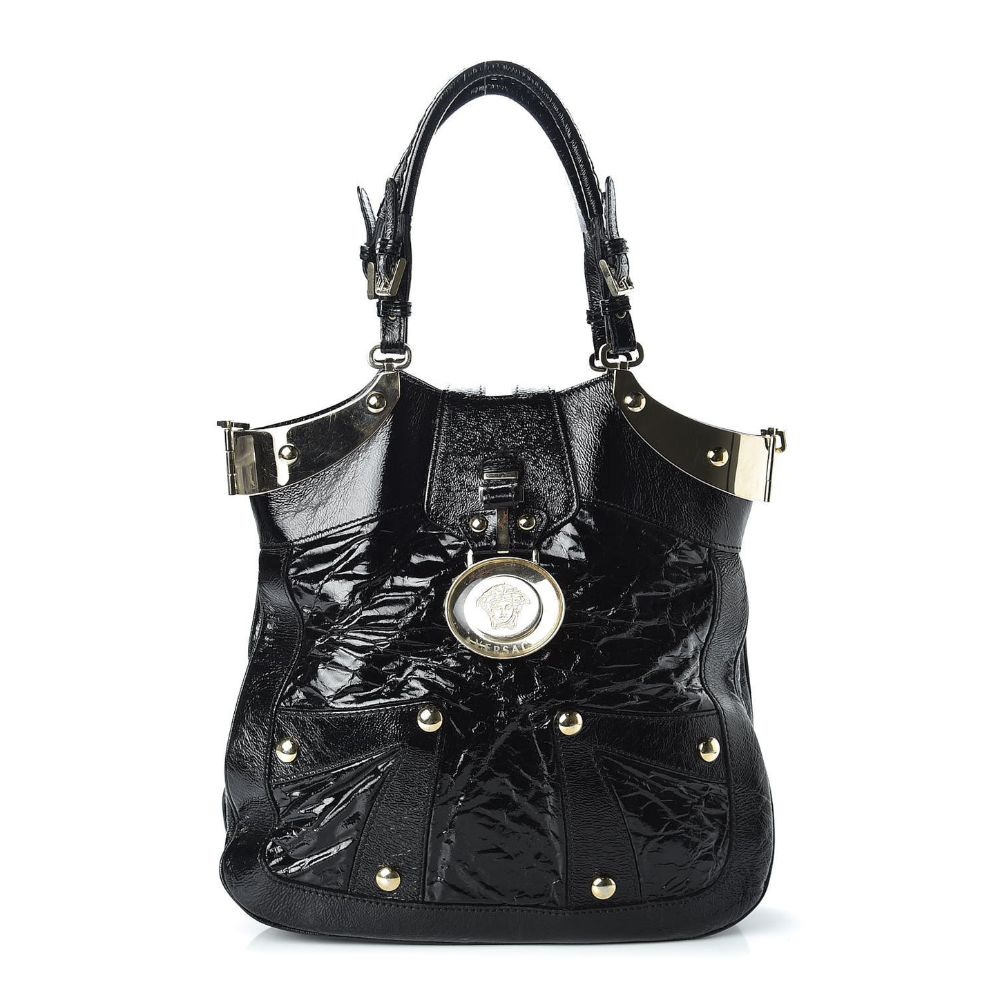 Patent Studded Shoulder Bag Black
