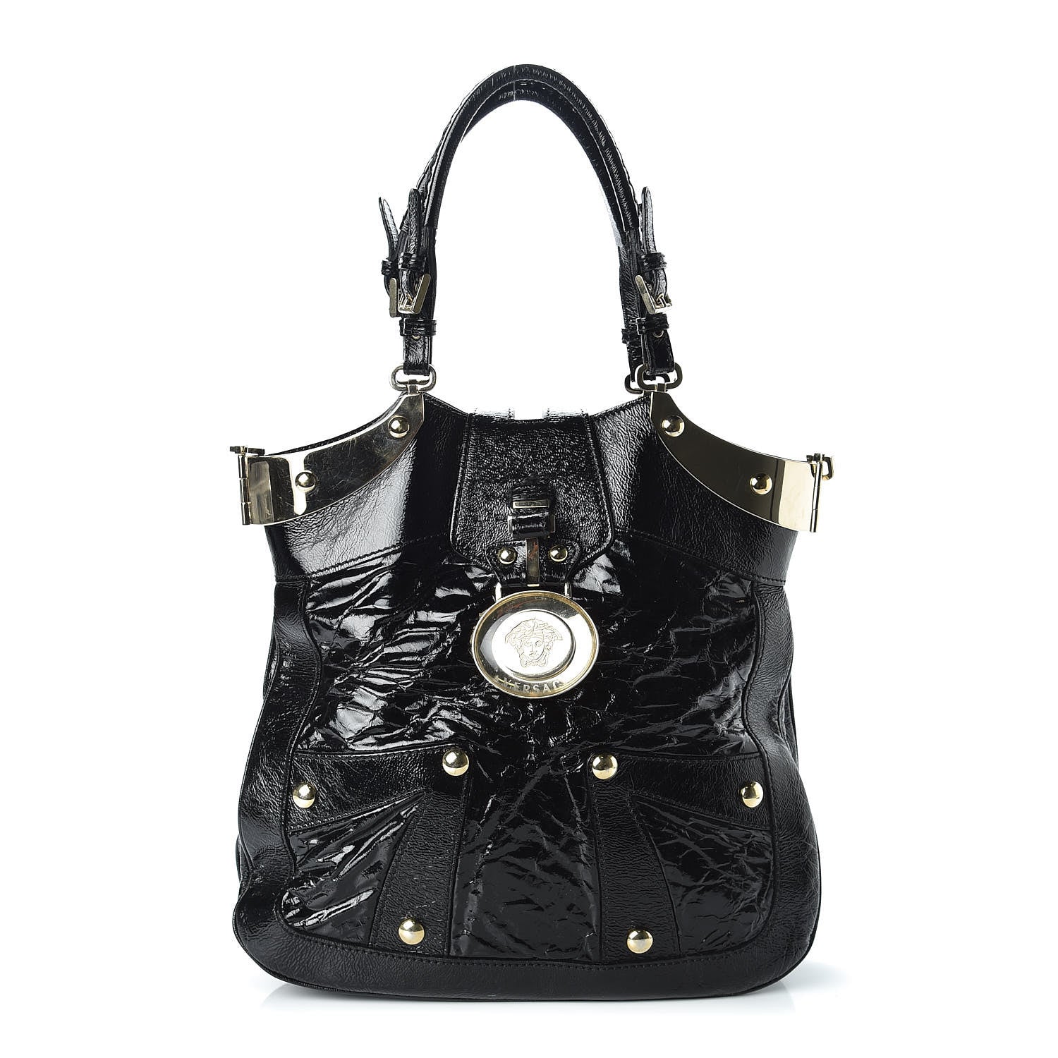 Versace Patent Studded Shoulder Bag Black 1 of 8