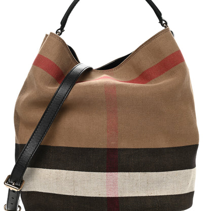 Burberry Canvas Mega Check Medium Ashby Hobo Saddle Black 10 of 19