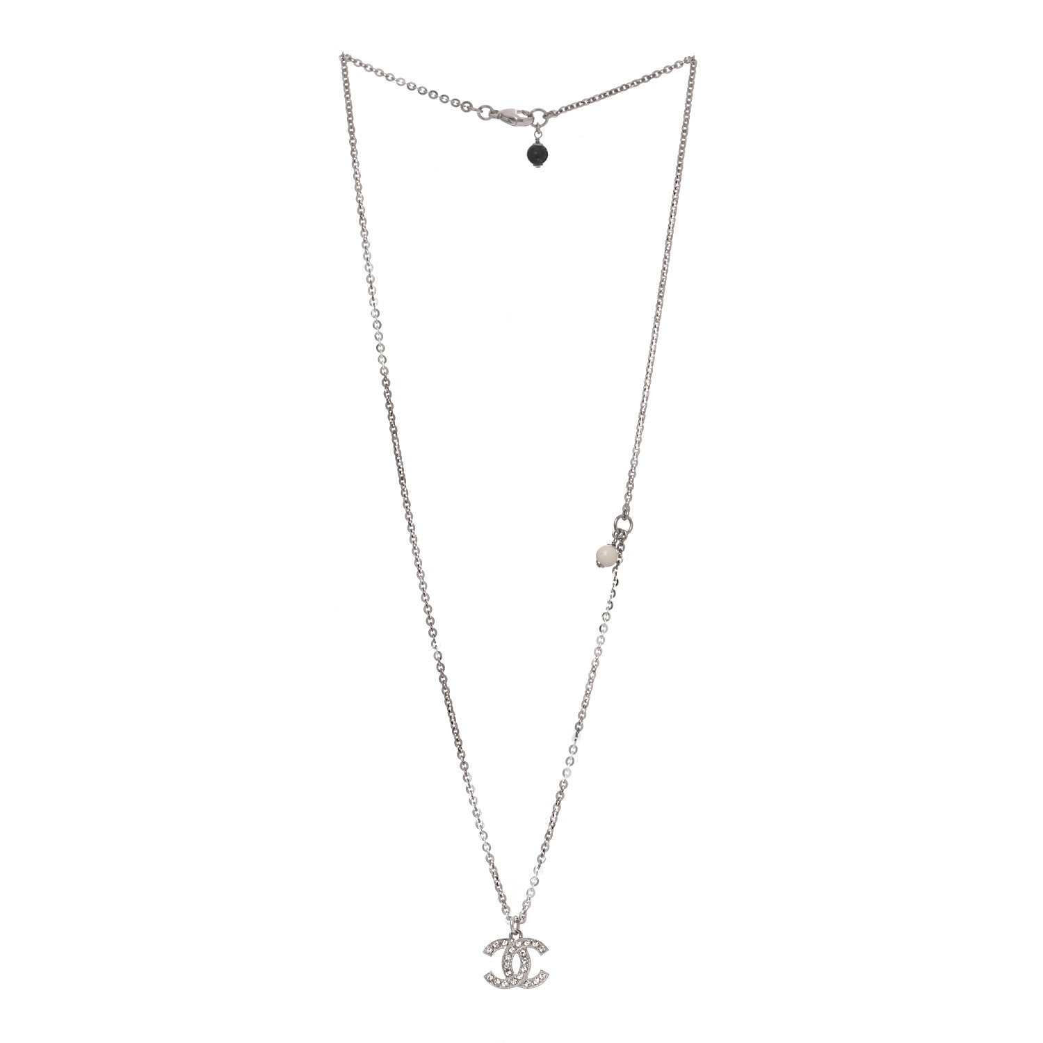 Chanel Crystal Timeless CC Necklace Silver 3 of 6