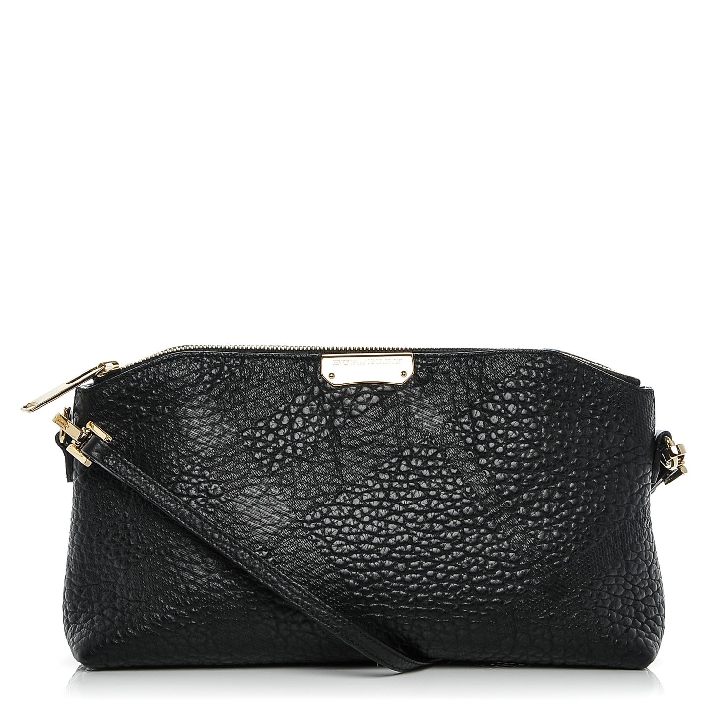 Signature Grain Calfskin Check Embossed Small Chichester Crossbody Clutch Bag Black