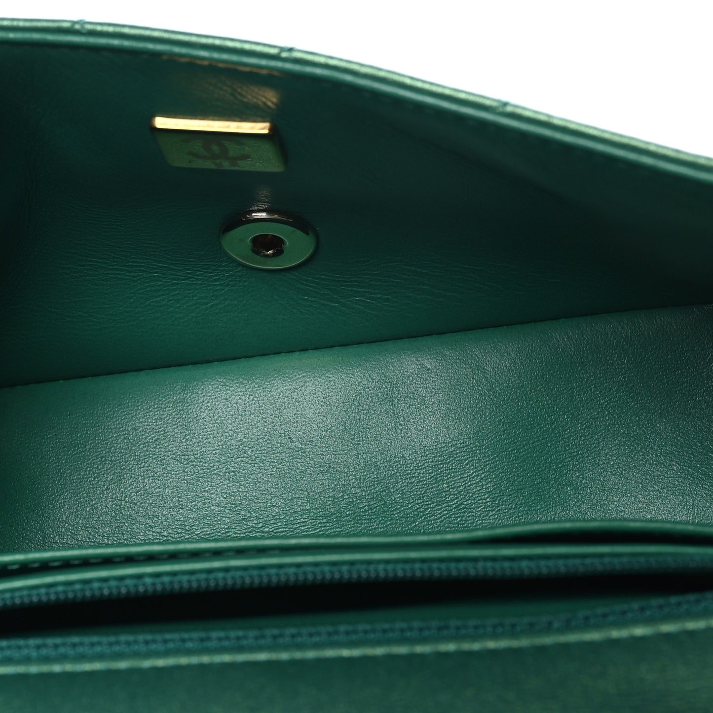 Iridescent Calfskin Quilted Mini Rectangular Flap Green