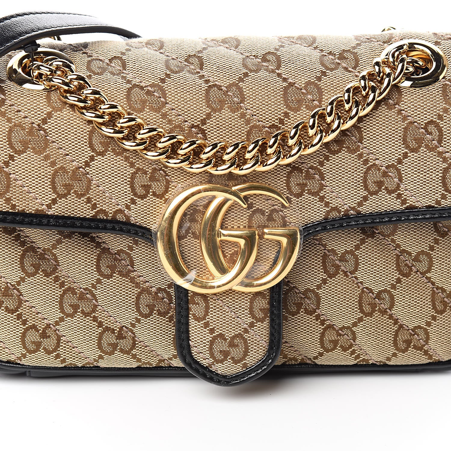 Gucci Monogram Matelasse Diagonal Mini GG Marmont Shoulder Bag Beige Black 10 of 10