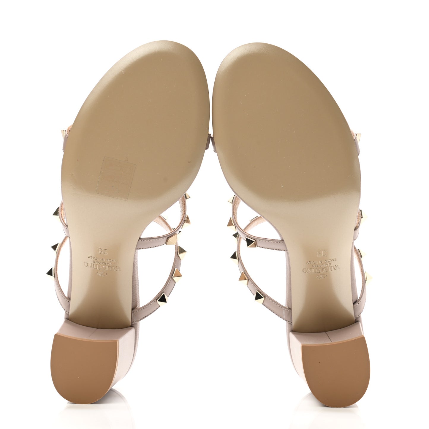 Calfskin Rockstud 60mm Caged Slide Sandals 39 Poudre