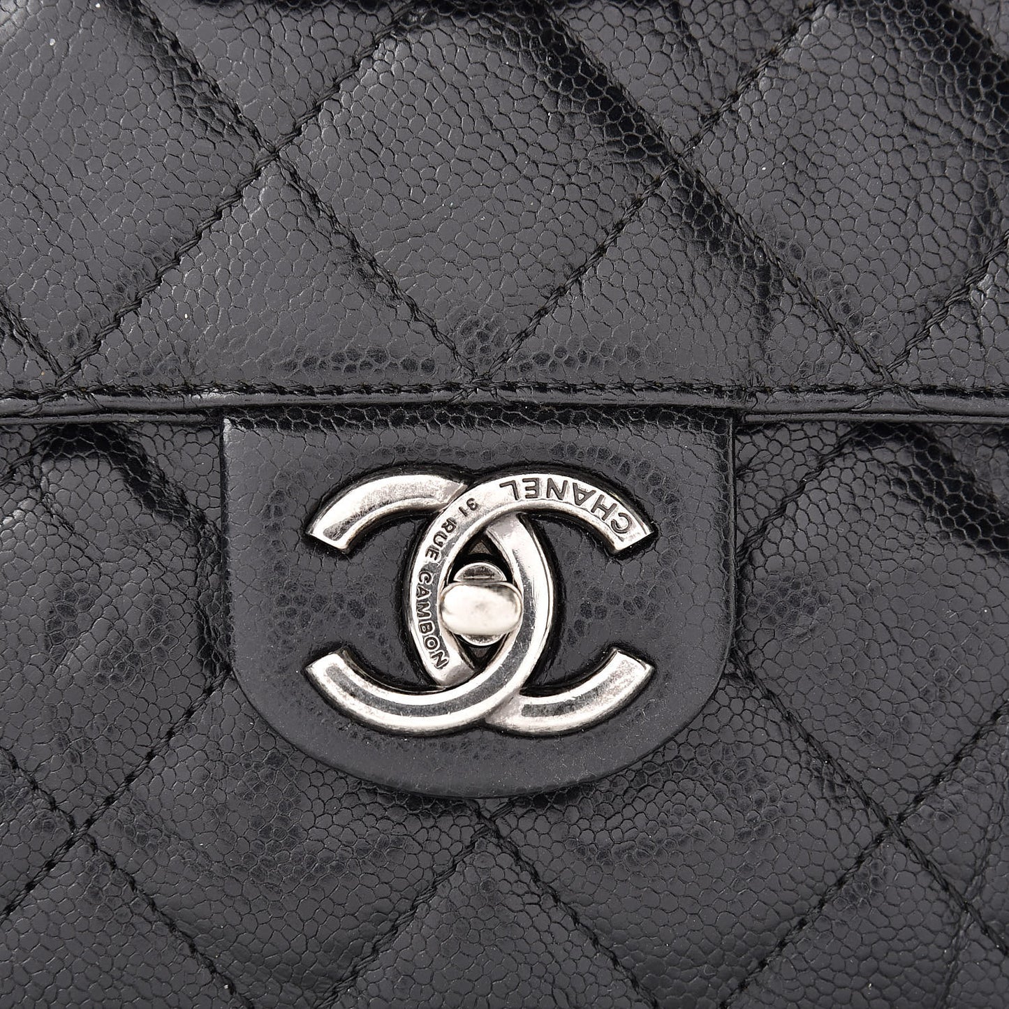 Crumpled Grained Calfskin Medium CC Crave Flap Black