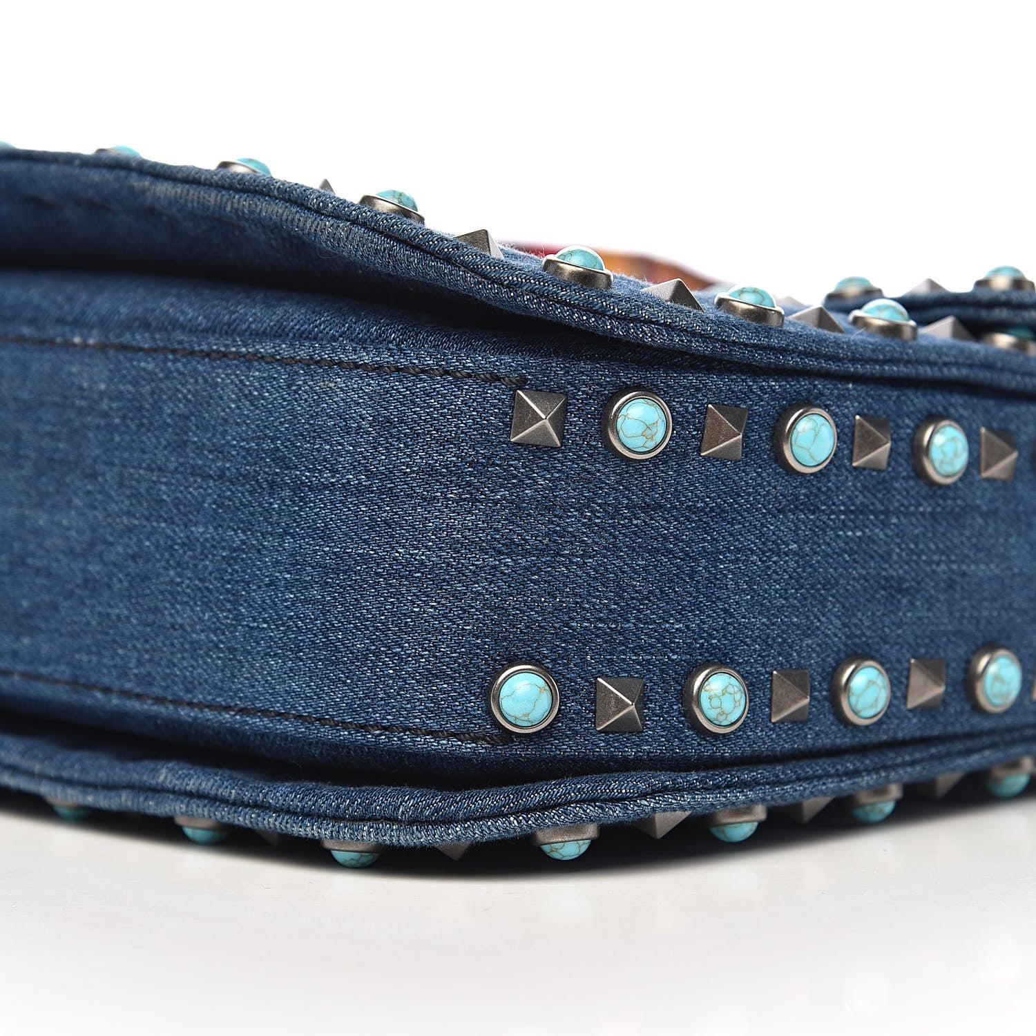 Valentino Garavani Denim Medium Guitar Strap Rockstud Rolling Flap Saddle Bag 9 of 10