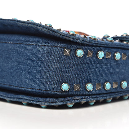 Valentino Garavani Denim Medium Guitar Strap Rockstud Rolling Flap Saddle Bag 9 of 10