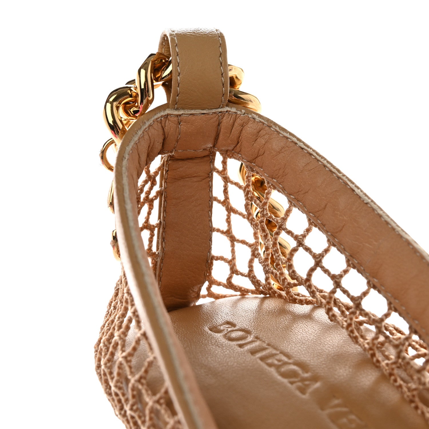 Bottega Veneta Mesh Nappa Chunky Chain Sandals 35.5 Beige Pony 8 of 8