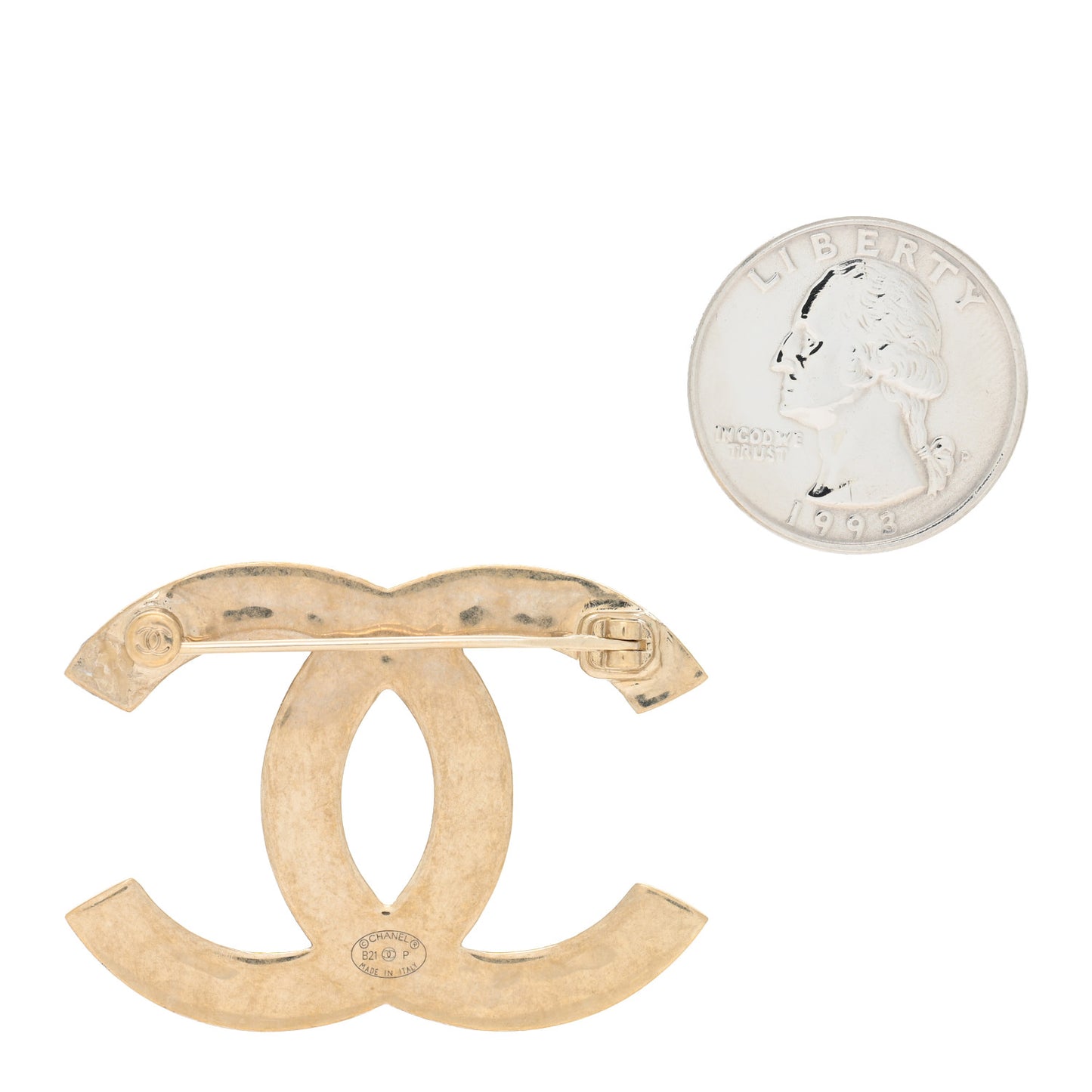 Metal CC Diamond Quilted Brooch Light Gold