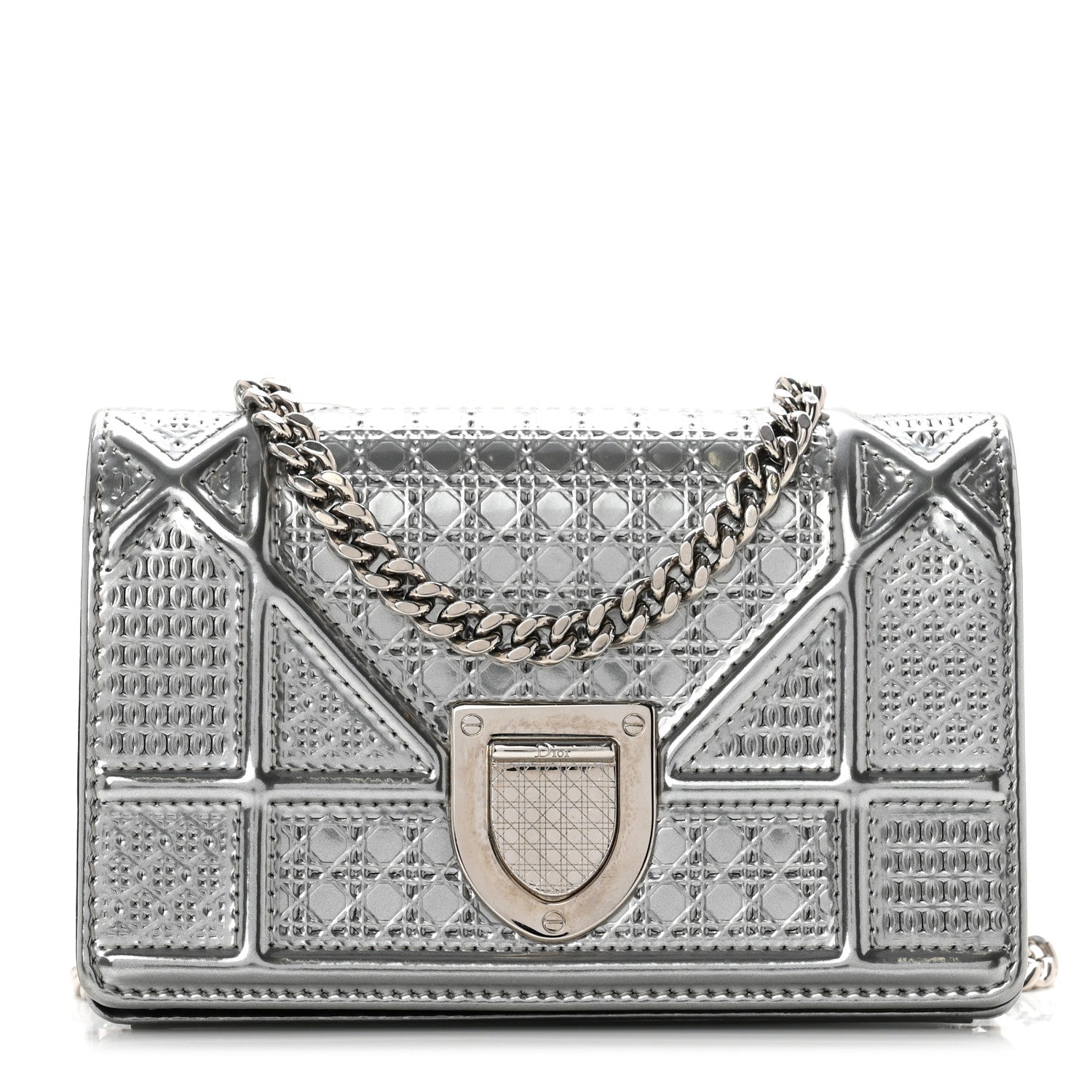 Christian Dior Metallic Patent Micro-Cannage Baby Diorama Flap Bag Silver 1 of 7