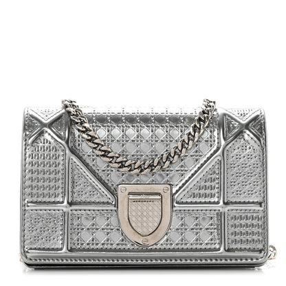 Christian Dior Metallic Patent Micro-Cannage Baby Diorama Flap Bag Silver 1 of 7