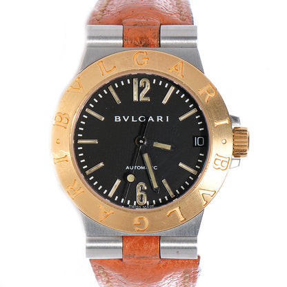 Bulgari Stainless Steel 18K Yellow Gold Calfskin 30mm Diagono Automatic Watch Black 1 of 6