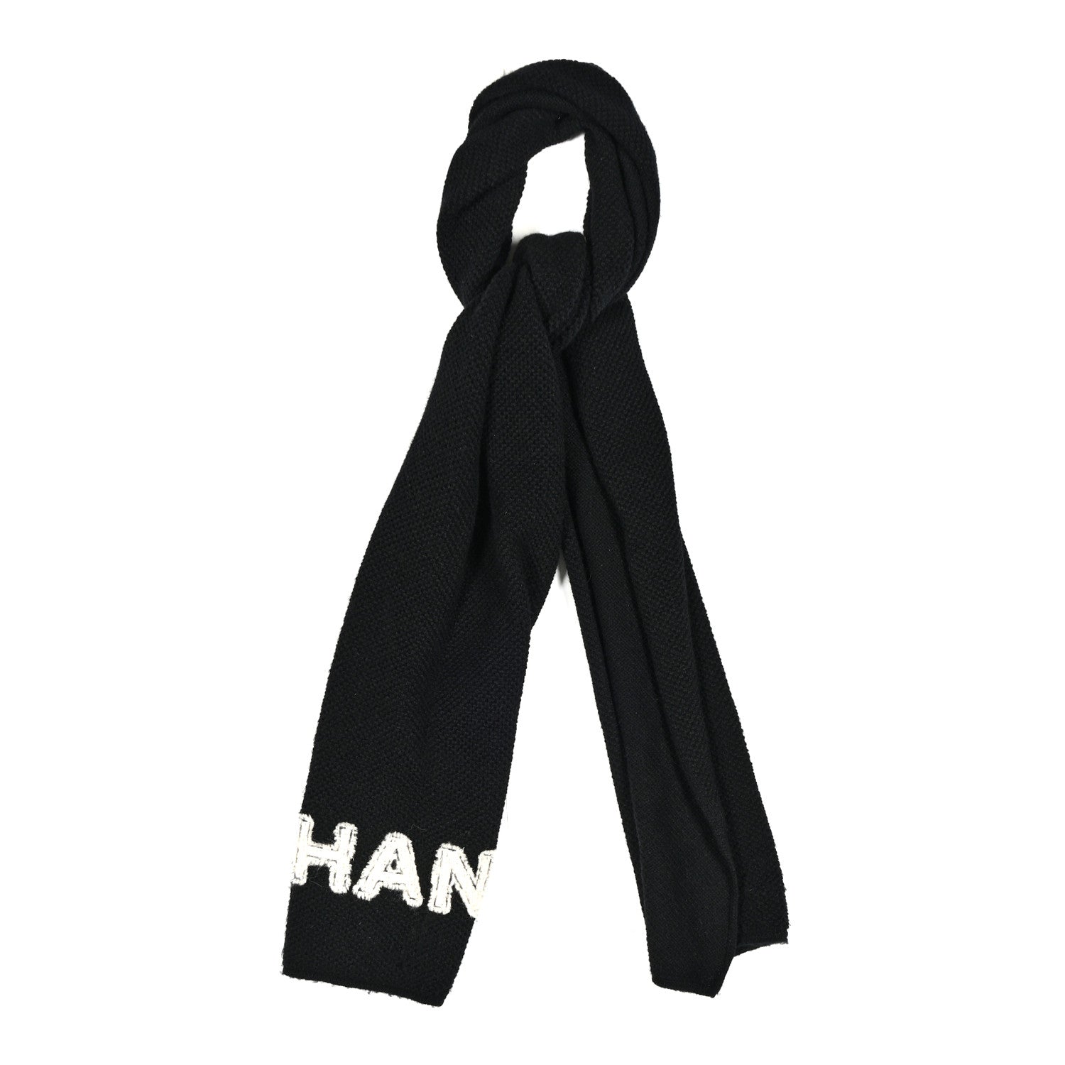 Chanel Cashmere Logo Stole Black White 1 of 4