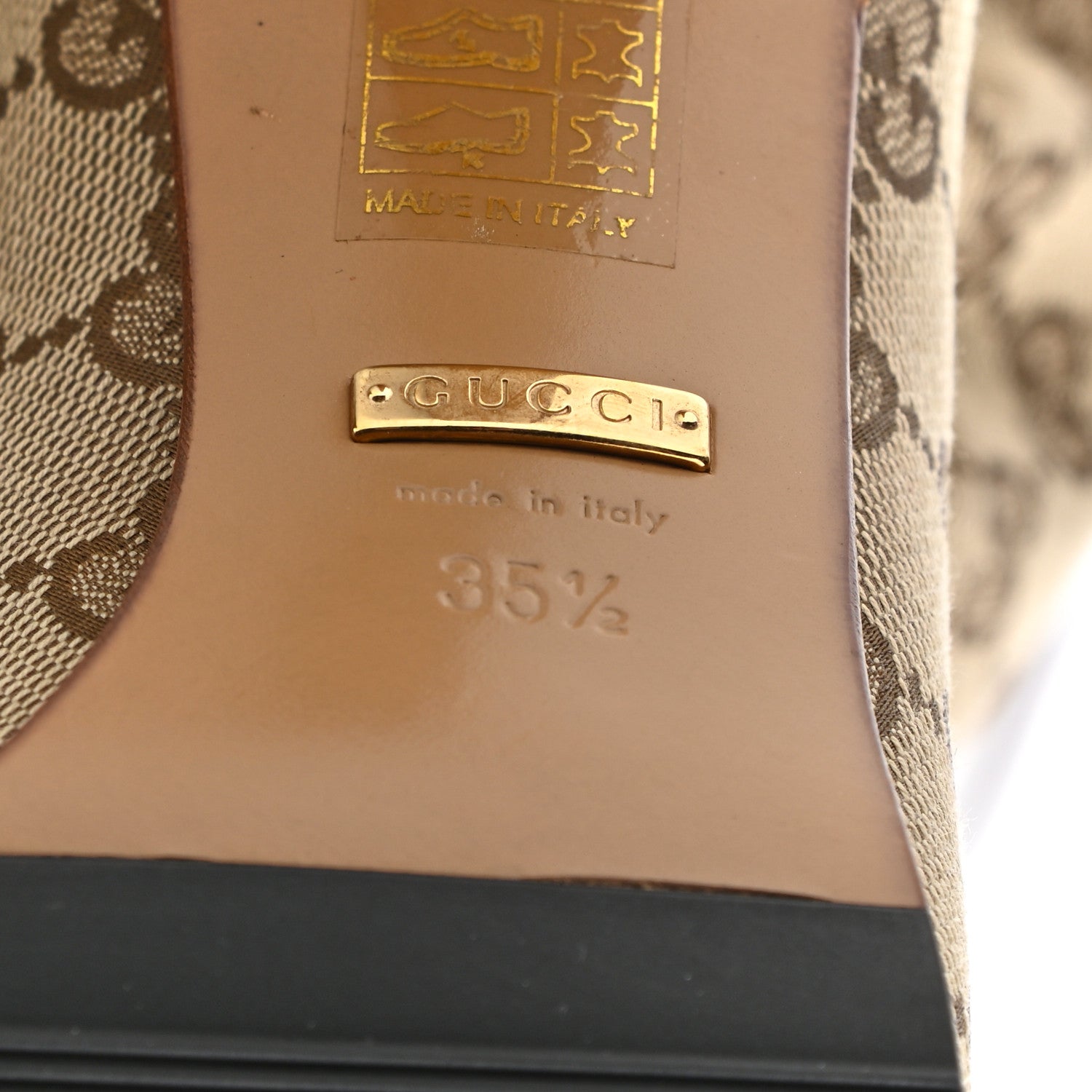 Gucci Monogram Lisa Mid Heel Boots 35.5 Beige Ebony 6 of 7