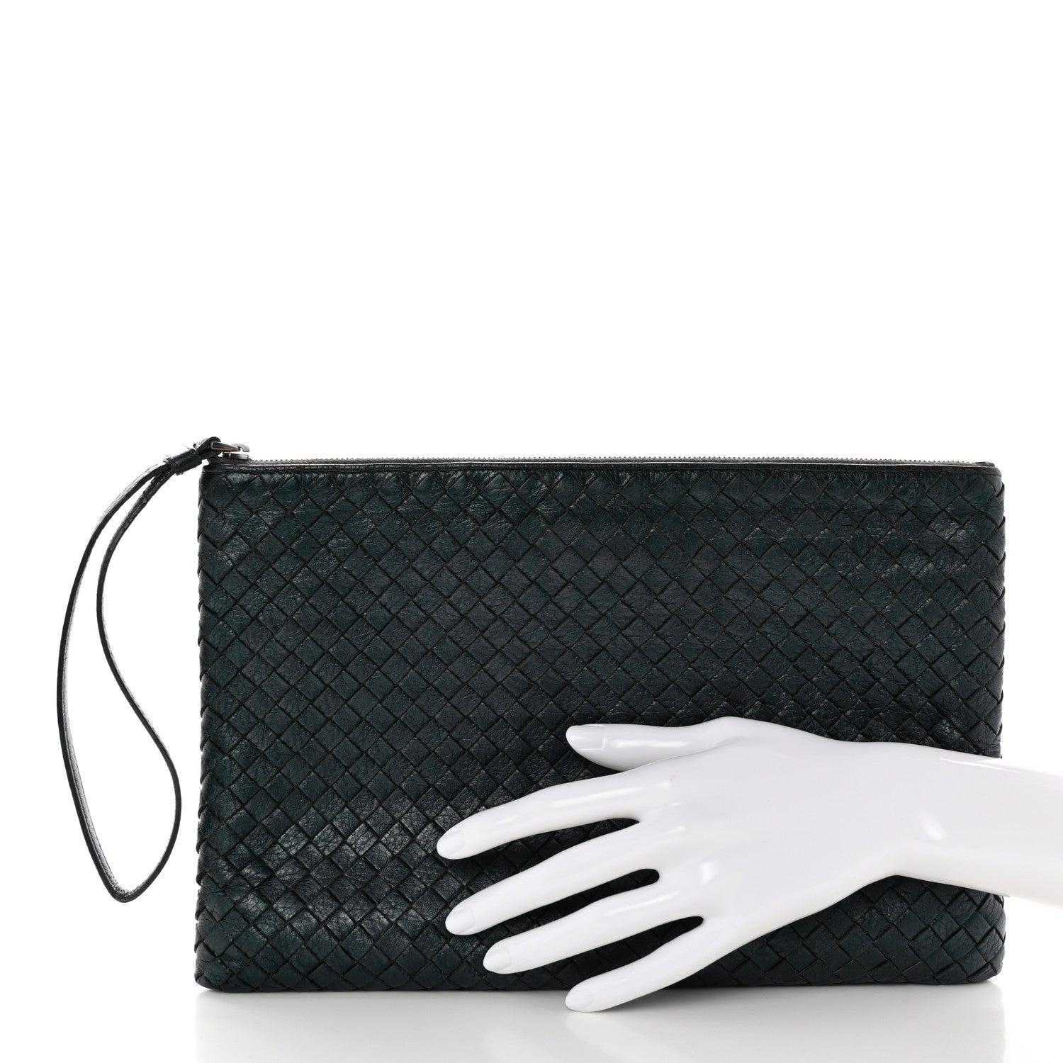 Bottega Veneta Metallic Cervo Intrecciato Wristlet Zip Pouch Blue 2 of 9
