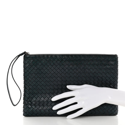 Bottega Veneta Metallic Cervo Intrecciato Wristlet Zip Pouch Blue 2 of 9