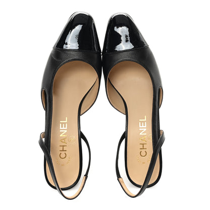 Chanel Lambskin Patent Cap Toe CC Slingback Pumps 36 Black 5 of 9