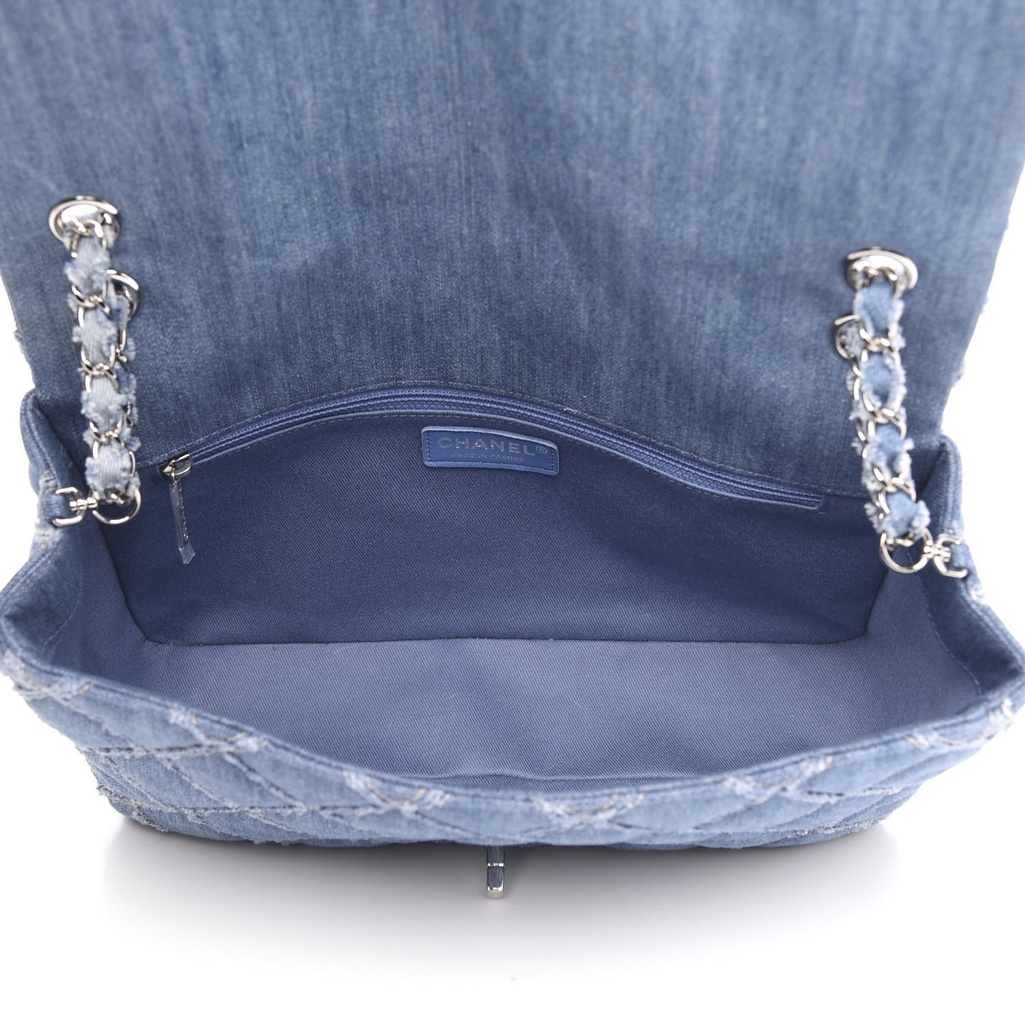 Frayed Denim Quilted Large Blue Chip Flap Blue