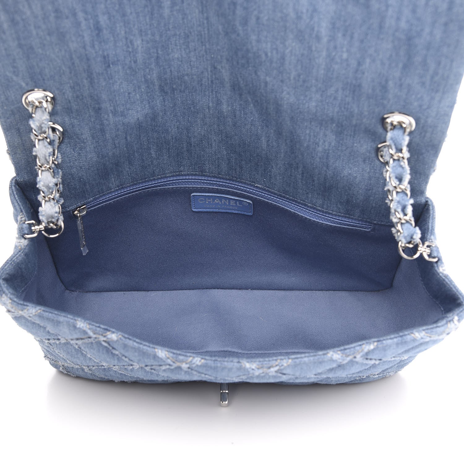 Chanel Frayed Denim Quilted Large Blue Chip Flap Blue 5 of 10