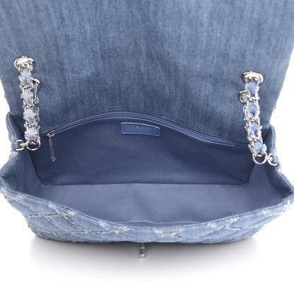 Chanel Frayed Denim Quilted Large Blue Chip Flap Blue 5 of 10
