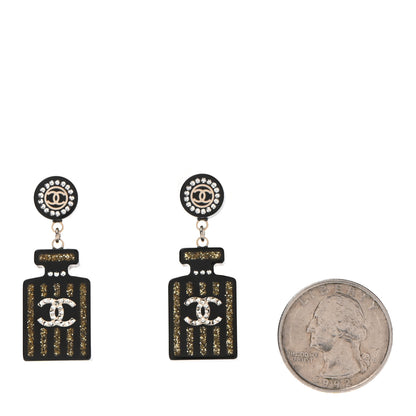 Chanel Resin Strass Perfume Bottle CC Earrings Black Gold 2 of 4