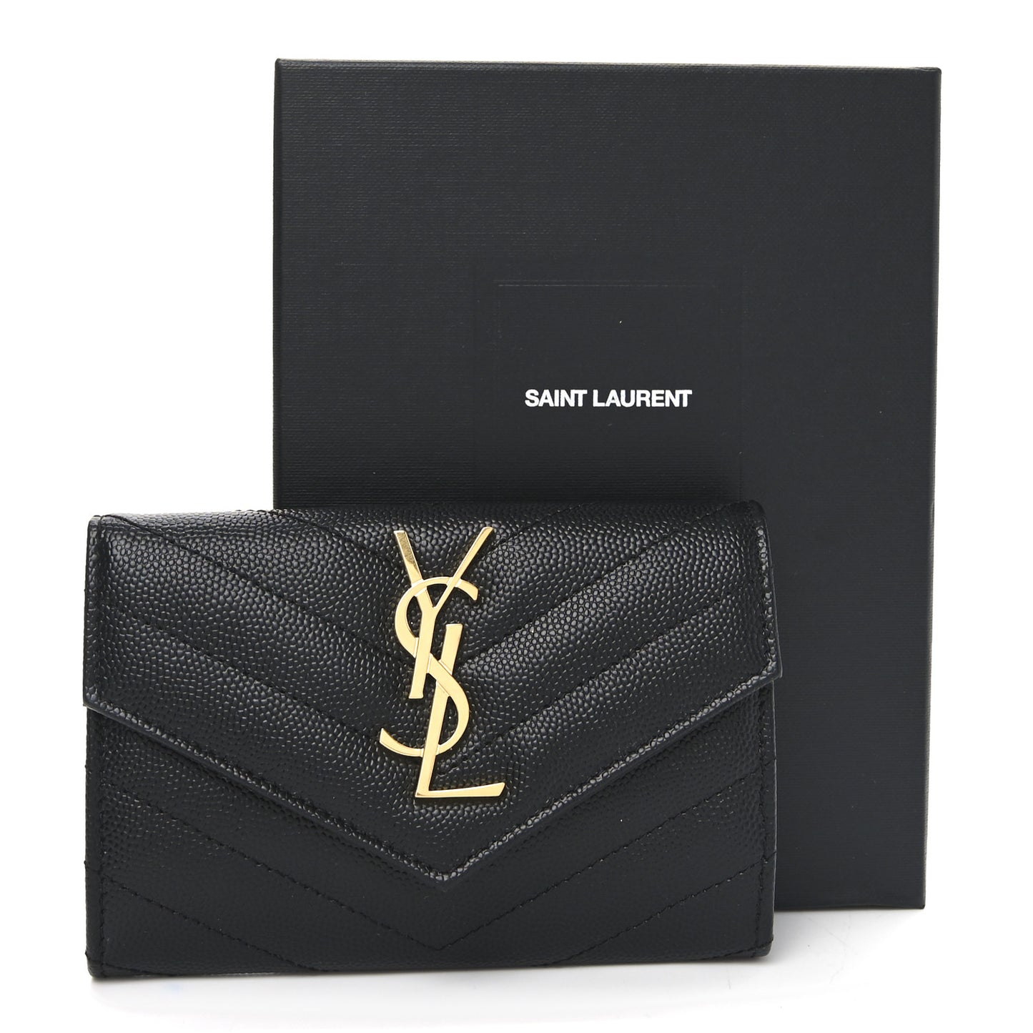 Grain De Poudre Matelasse Chevron Small Monogram Envelope Wallet Black