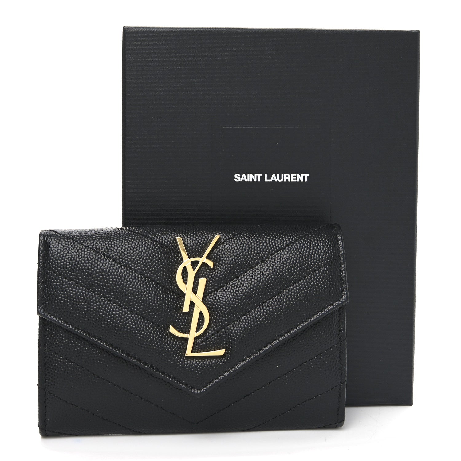 Saint Laurent Grain De Poudre Matelasse Chevron Small Monogram Envelope Wallet Black 8 of 8
