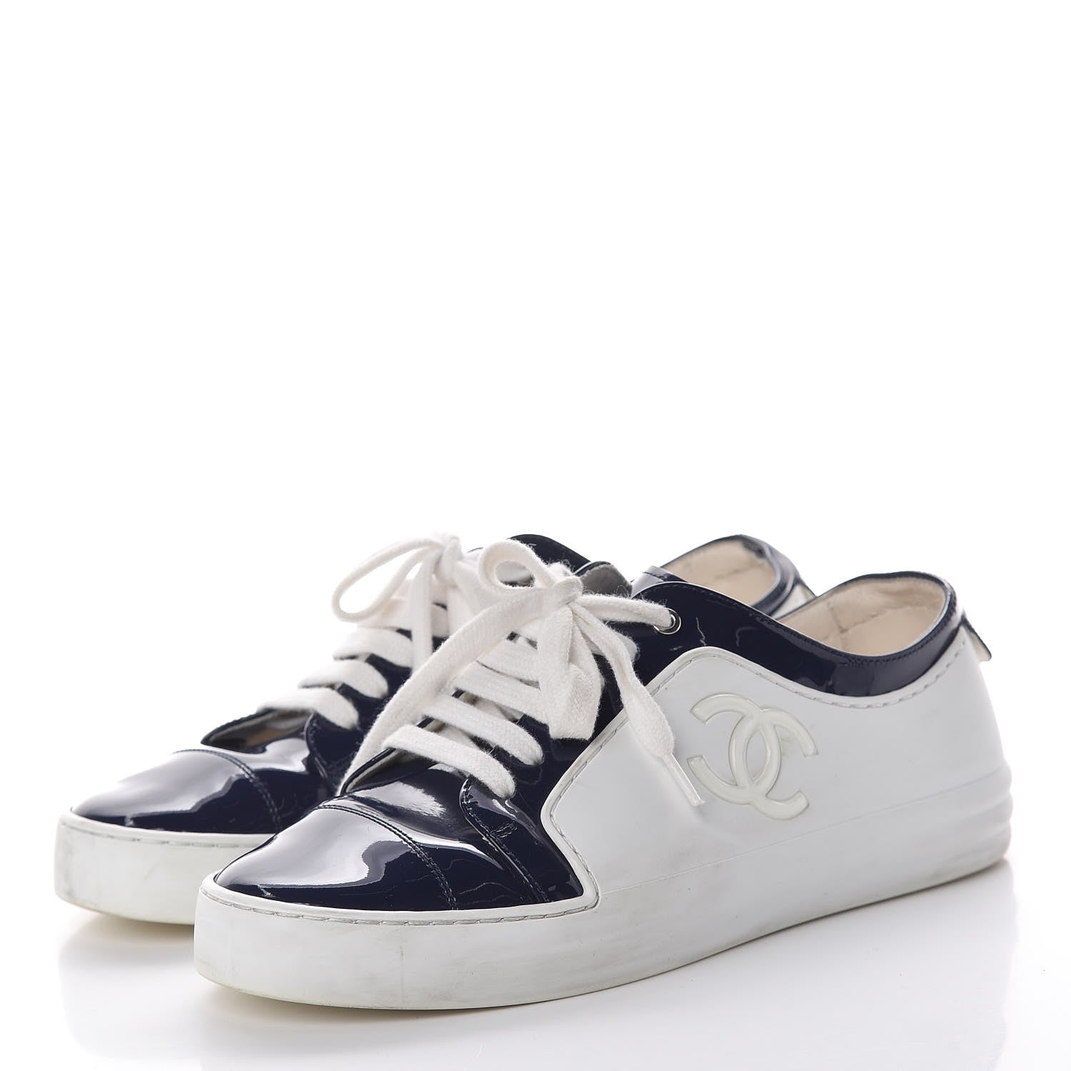 Chanel Patent CC Sneakers 36.5 Navy White 3 of 17
