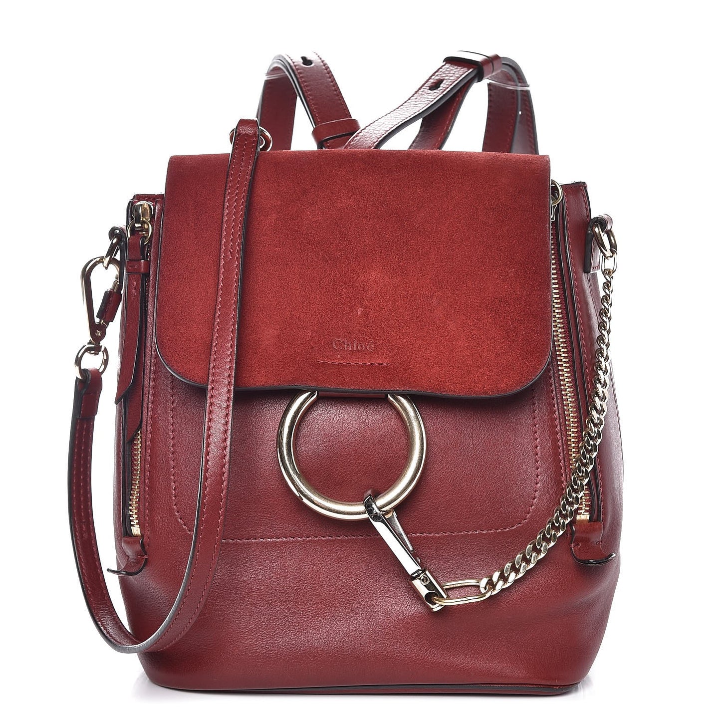 Suede Calfskin Small Faye Backpack Sienna Red