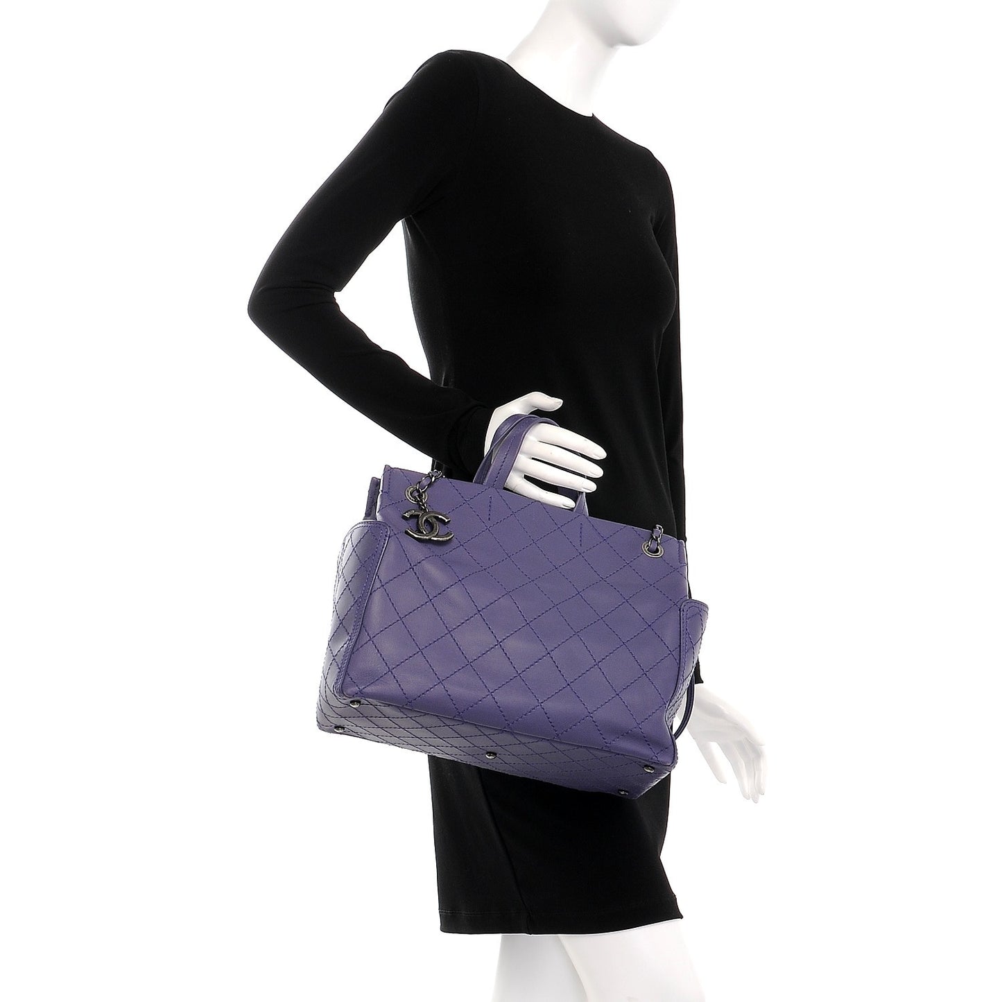 Calfskin Small CC Pocket Tote Purple