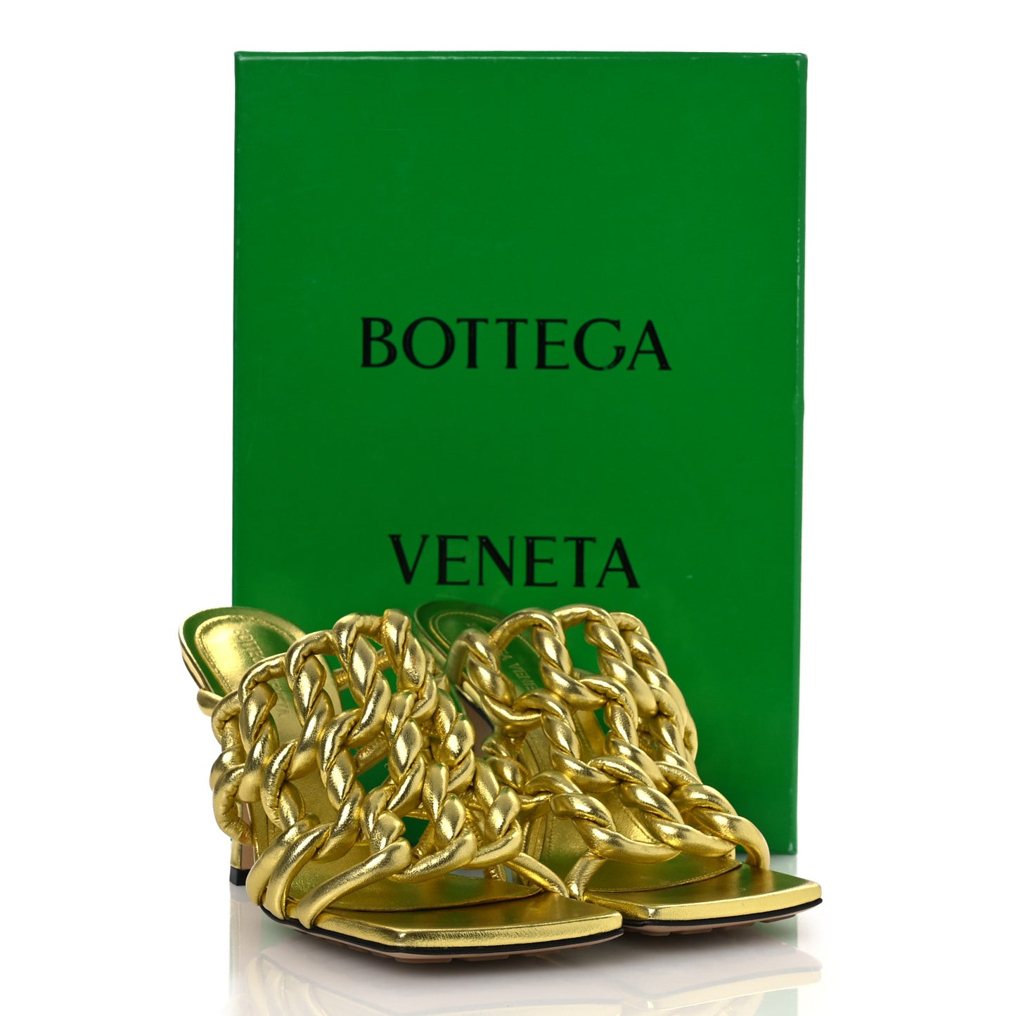 Metallic Nappa Reflection Weave Stretch Mules Sandals 37.5 Gold