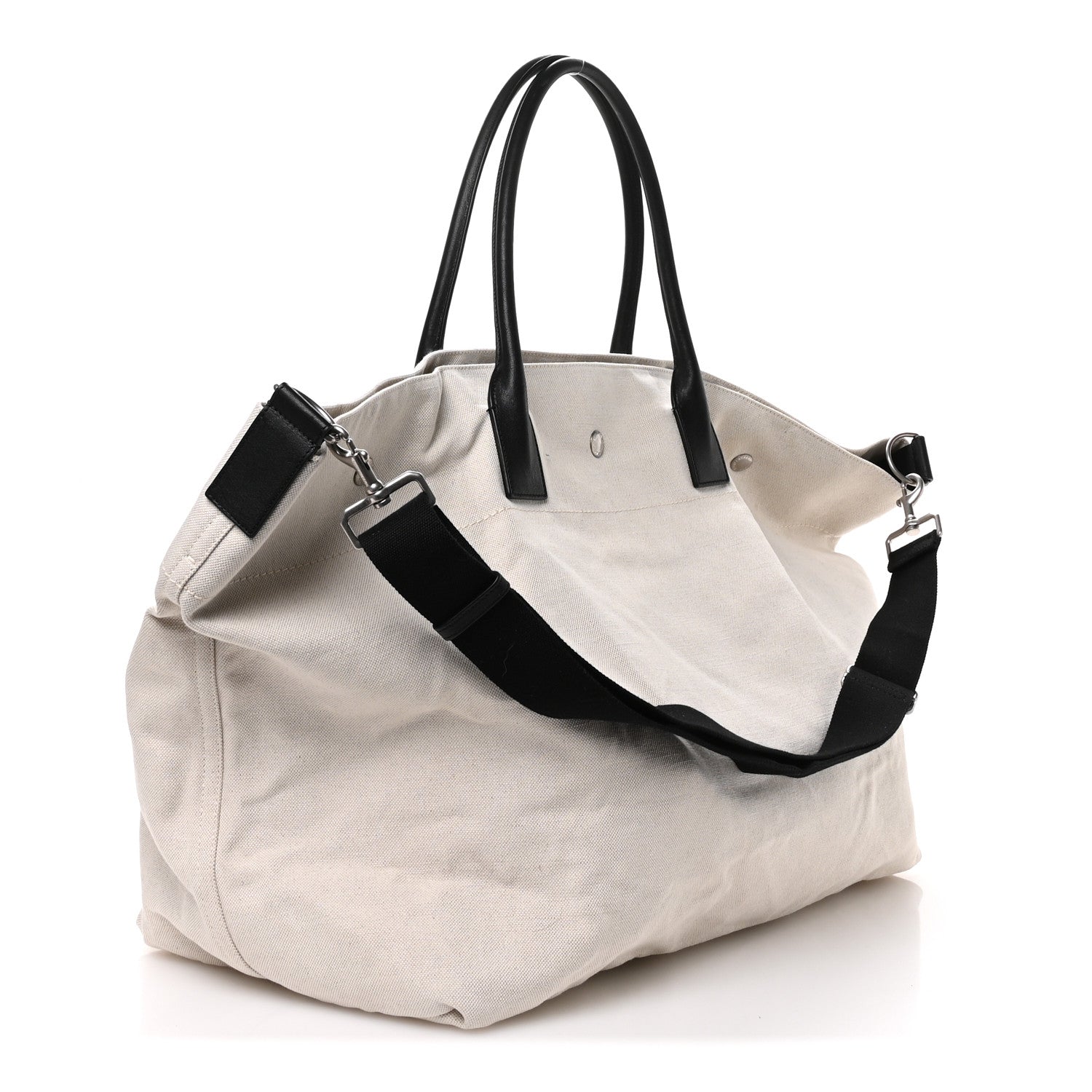 Saint Laurent Linen Calfskin Rive Gauche Maxi Tote Grege et Noir 4 of 18