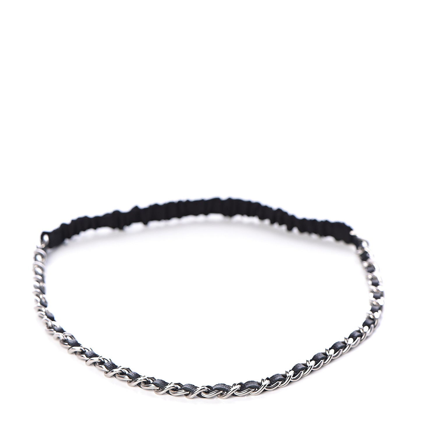 Calfskin Chain CC Headband Black Silver
