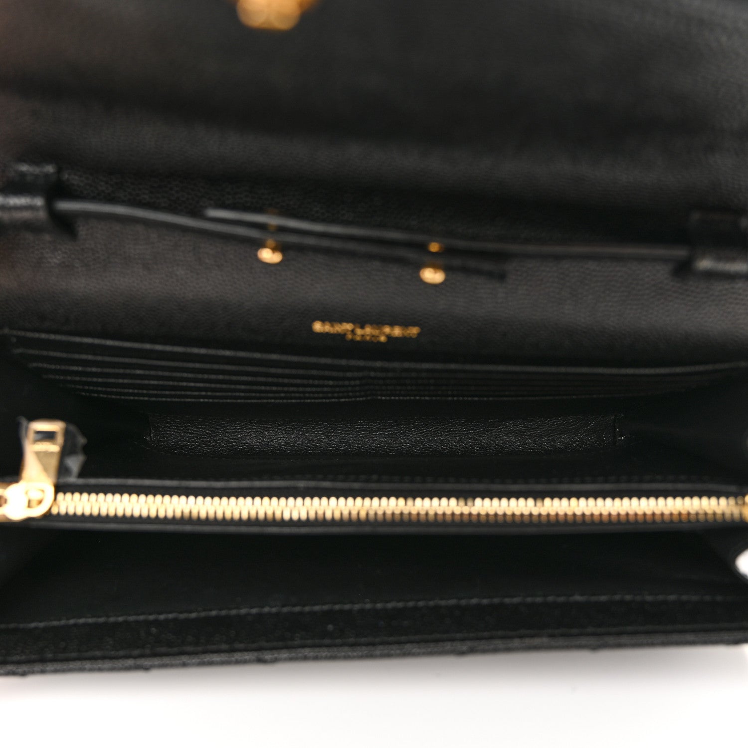Saint Laurent Grain De Poudre Matelasse Chevron Monogram Chain Wallet Black 5 of 11