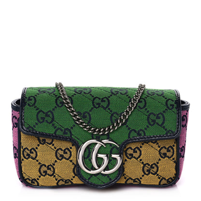 Gucci Monogram Multicolor Matelasse Diagonal Super Mini GG Marmont Shoulder Bag Green Blue Yellow Light Blue Pink 1 of 9