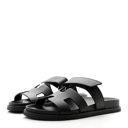 Hermes Calfskin Womens Chypre Sandals 38 Black 3 of 9