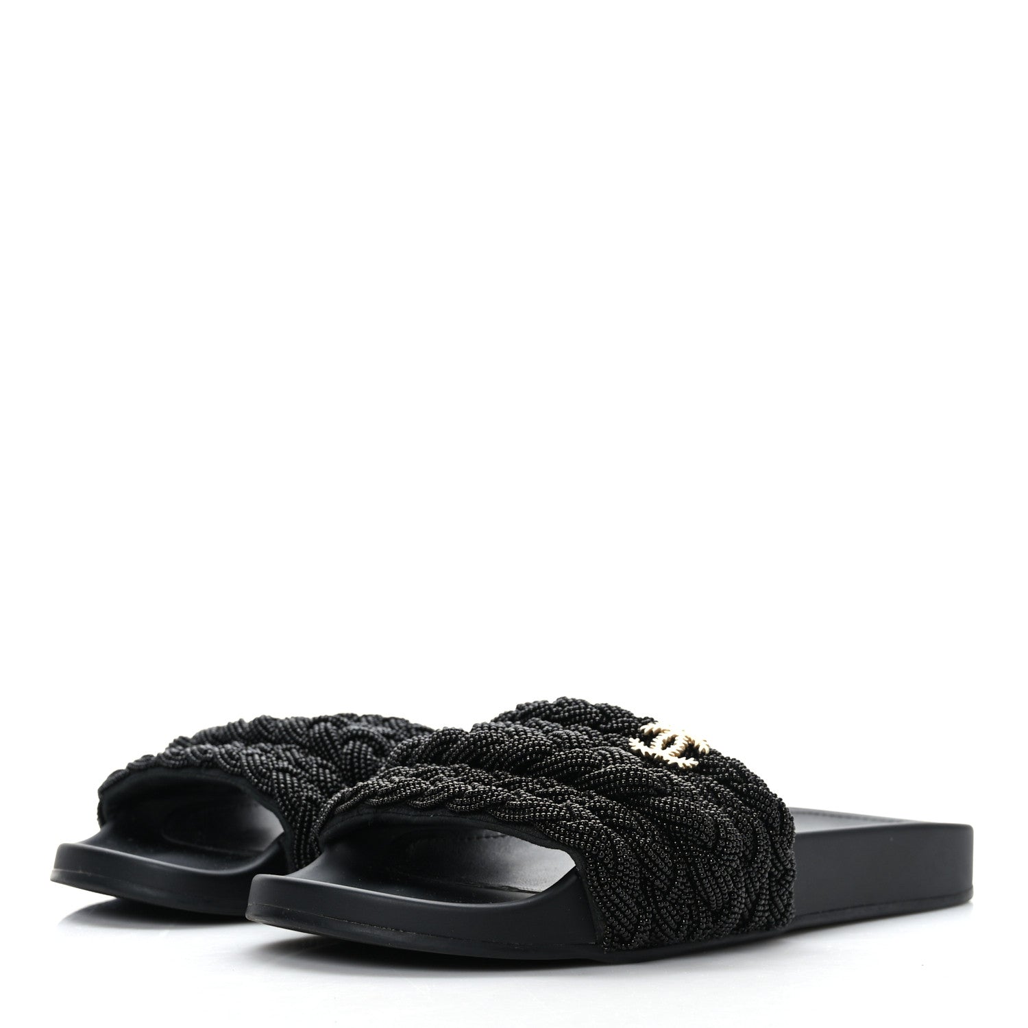 Chanel Lambskin Pearl Beaded Woven Slides 41 Black 5 of 17