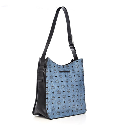 MCM Visetos Calfskin Drawstring Shoulder Bag Munich Blue 3 of 10