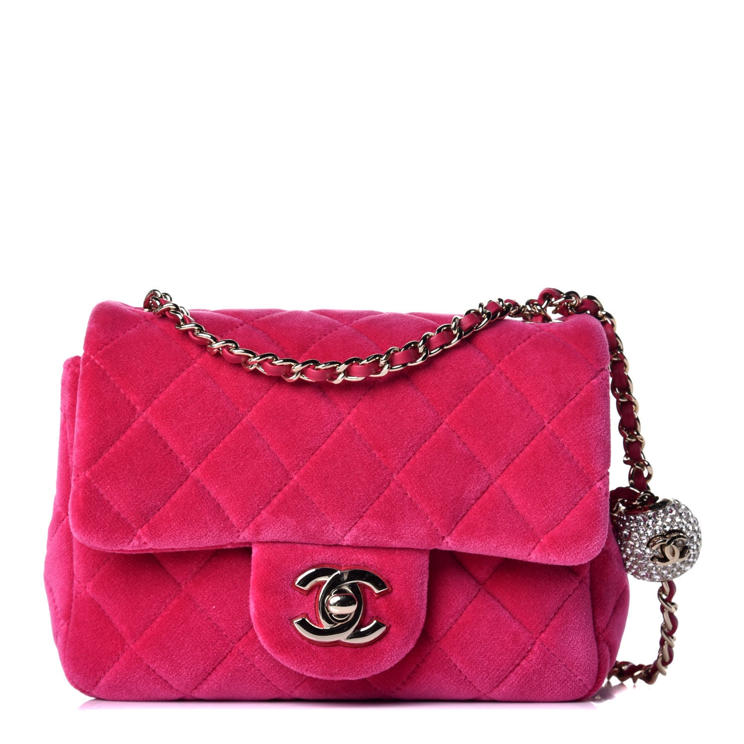 Chanel Velvet Quilted Mini Square Pearl Crush Flap Fuchsia 1 of 10