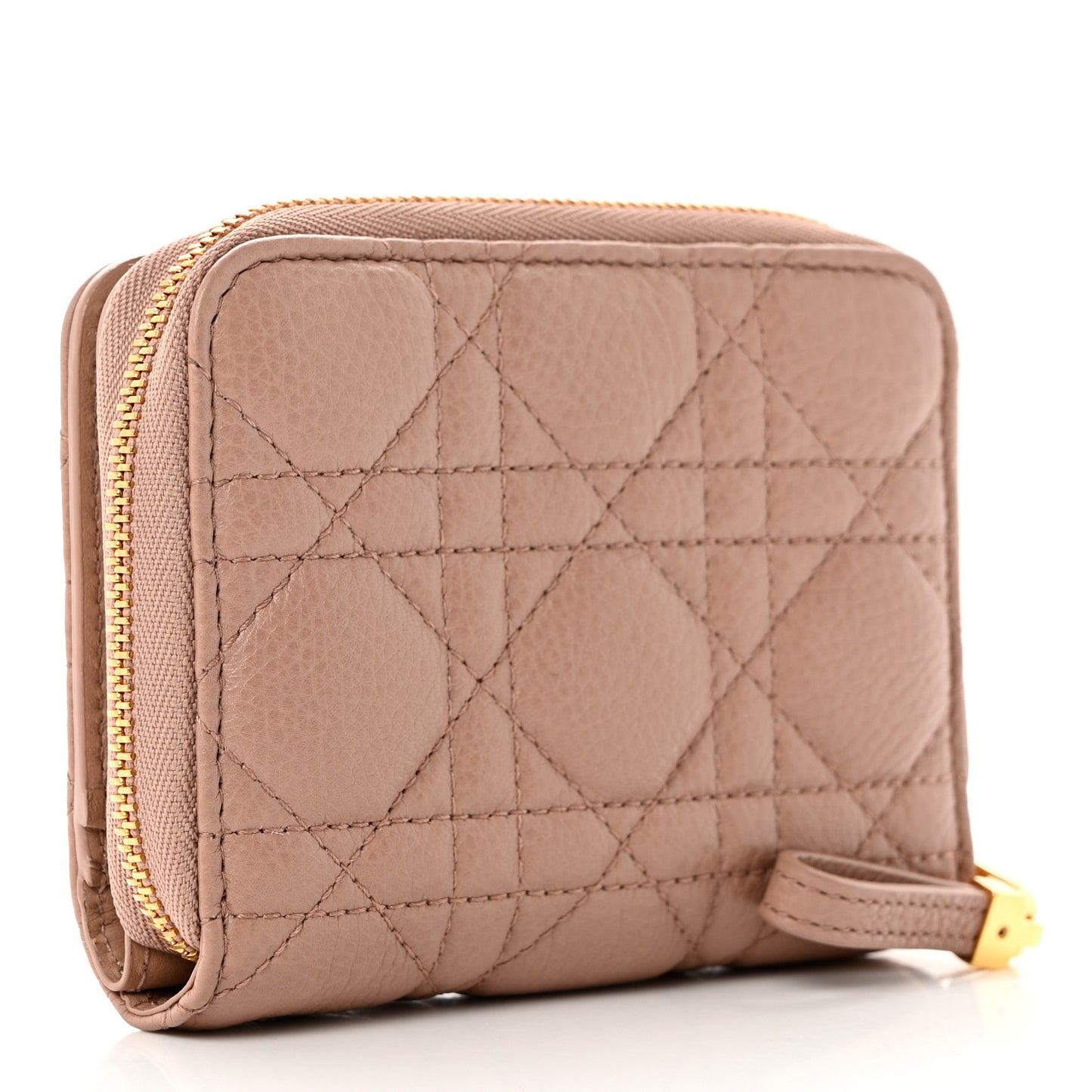 Grained Calfskin Supple Cannage Caro Scarlet Zipped Wallet Rose Des Vents