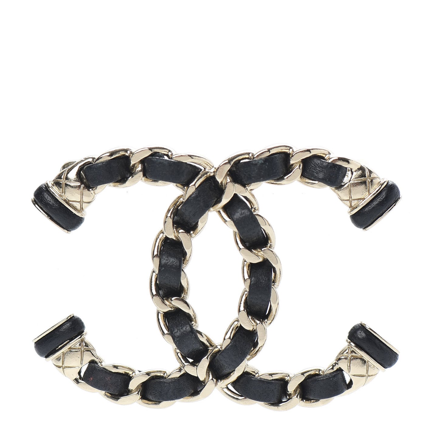 Lambskin Chain CC Brooch Black Gold