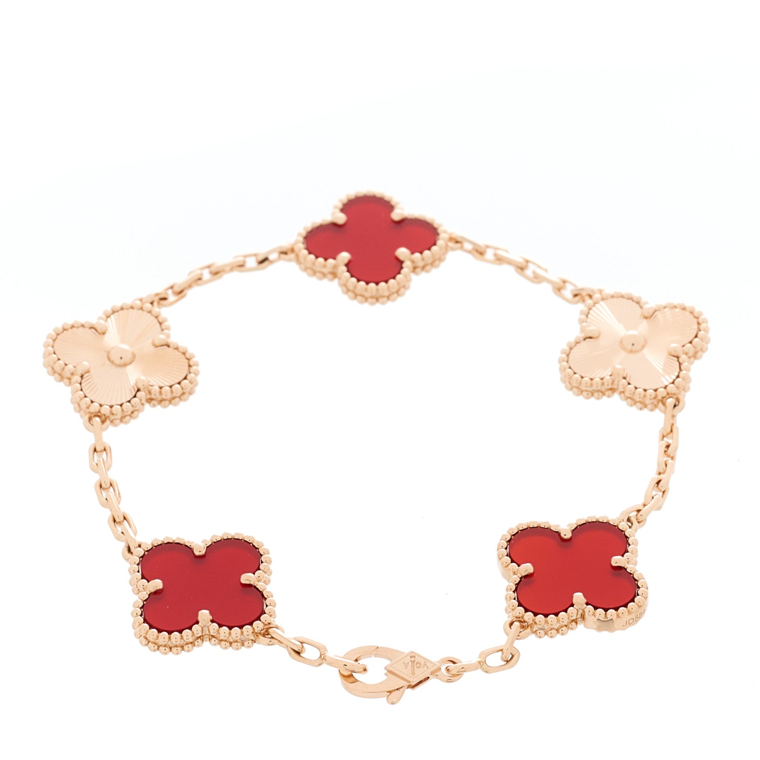 Van Cleef & Arpels 18K Rose Gold Carnelian 5 Motifs Guilloche Vintage Alhambra Bracelet 2 of 5