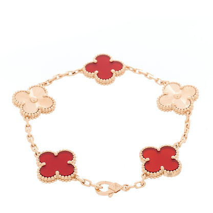 Van Cleef & Arpels 18K Rose Gold Carnelian 5 Motifs Guilloche Vintage Alhambra Bracelet 2 of 5