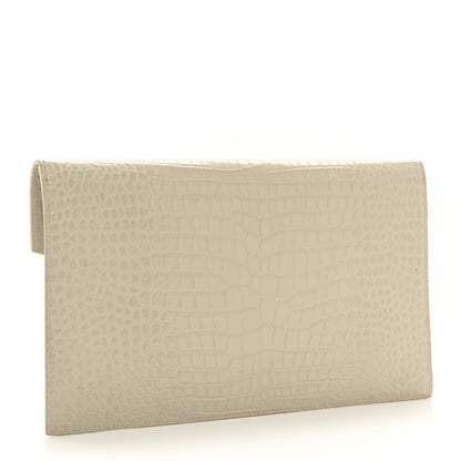 Saint Laurent Calfskin Crocodile Embossed Uptown Monogram Pouch Crema Soft 3 of 6