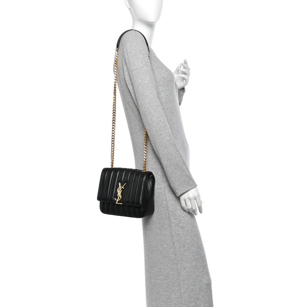 Lambskin Matelasse Monogram Medium Vicky Chain Bag Black