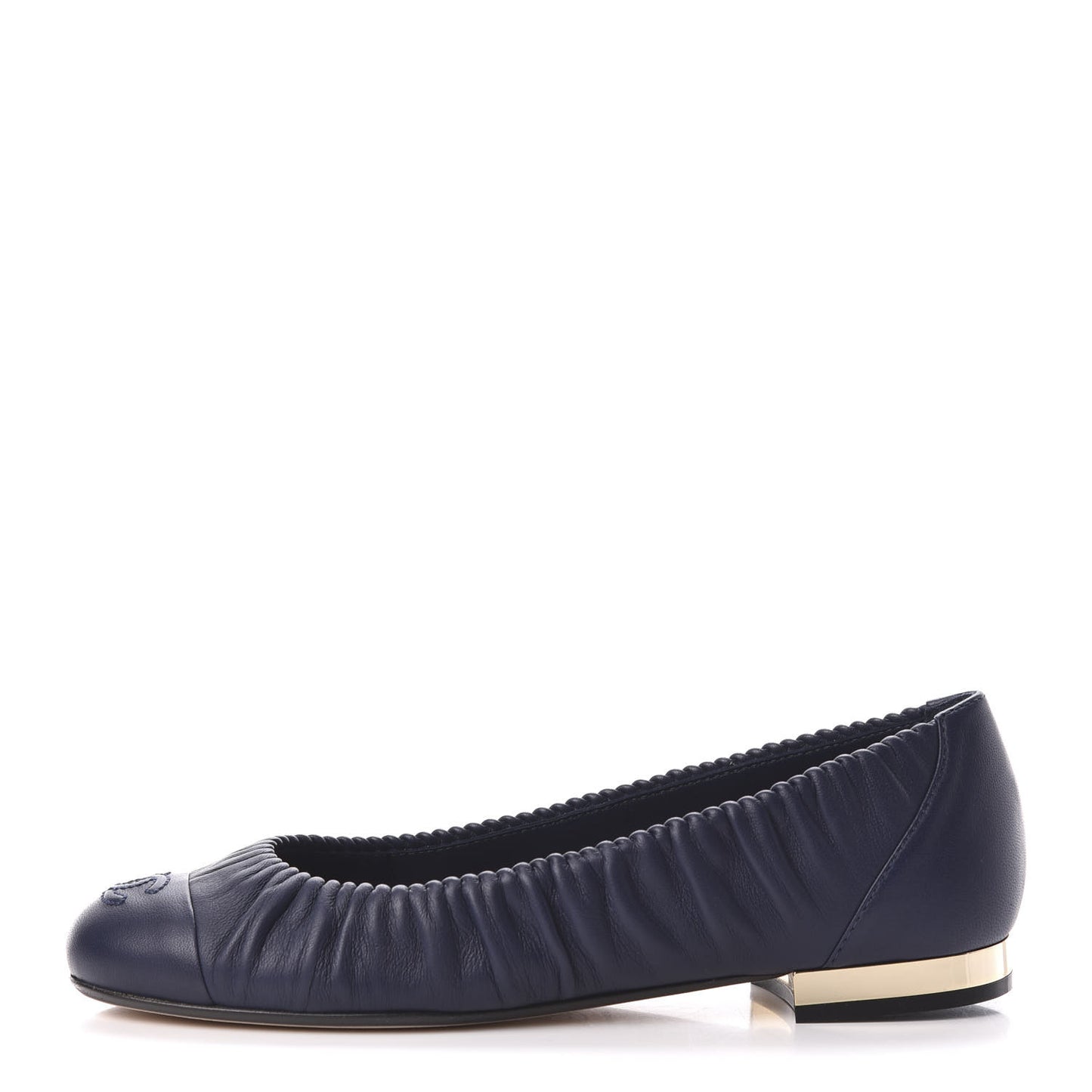 Lambskin CC Cap Toe Ballerina Flats 36 Navy