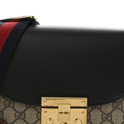 Gucci GG Supreme Monogram Web Medium Padlock Messenger Shoulder Bag Black 8 of 11
