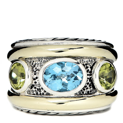David Yurman Sterling Silver 14K Yellow Gold 17mm Blue Topaz Peridot Renaissance Ring 57 8 1 of 6